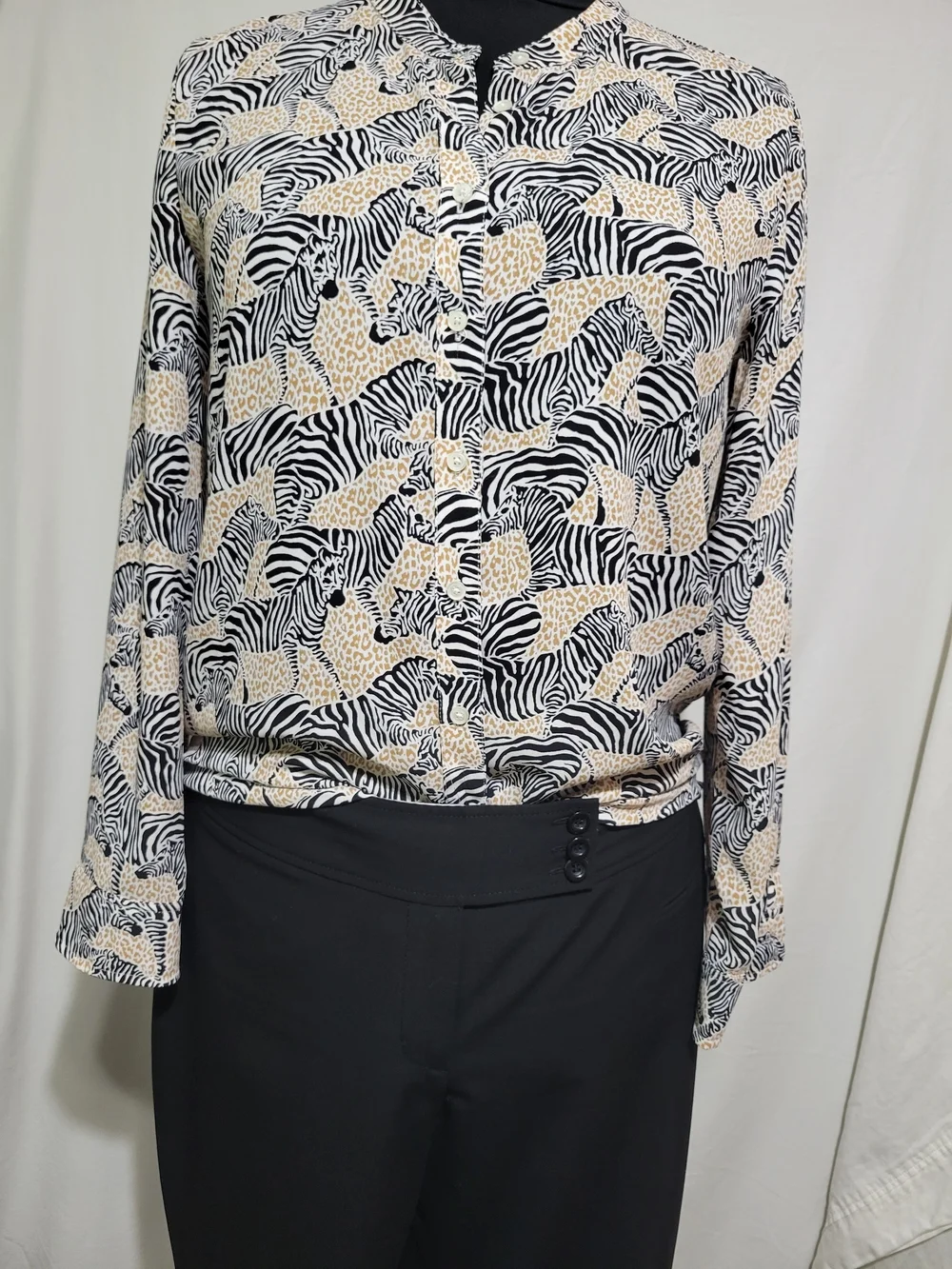 J. Crew Black and Cream Zebra Print Button-Front Shirt